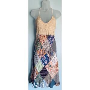 Patchwork Festival Boho Granola Crochet Dress Women's Medium